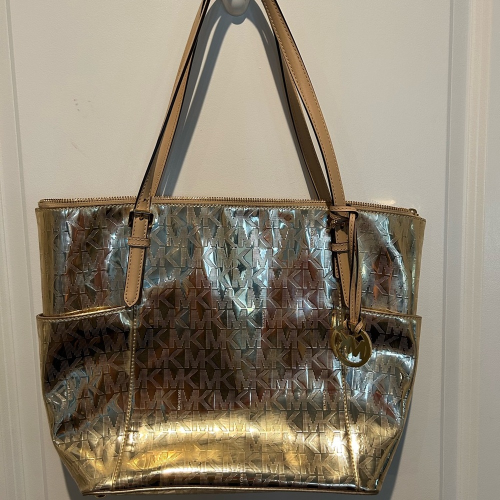 Michael Kors Gold Metallic Tote with Embossed Design